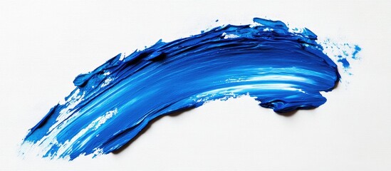 Leinwandbilder - Vivid blue acrylic brushstroke elegantly curves across a white canvas with smooth texture highlighting the dynamic contrast in colors.