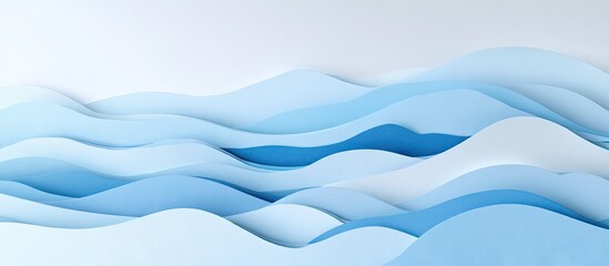 Aufkleber - Wavy layers of light to deep blue paper create an abstract landscape with soft pastel shades against a light background for artistic design.