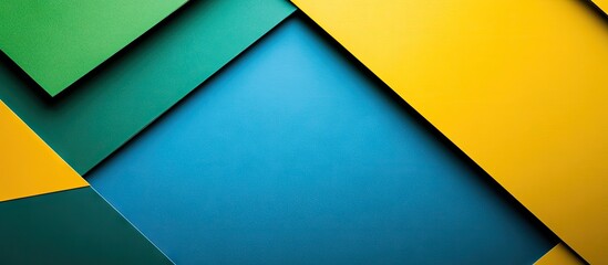 Aufkleber - Geometric layout of vibrant blue green and yellow paper segments forming a dynamic frame with ample copy space in the center