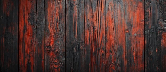Leinwandbilder - Dark stained wooden texture with rich red and black hues, featuring vertical planks, ideal for rustic design and copy space applications.