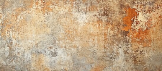 Poster - Brown grunge texture on a weathered cement wall featuring a mix of rust orange and muted gray tones with ample copy space on the right side
