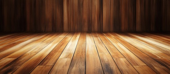 Aufkleber - Wooden flooring background featuring rich brown tones, horizontal planks neatly arranged, with soft light casting shadows for depth.