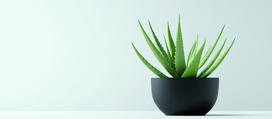 Aufkleber - Lush green Aloe vera plant in a sleek black pot on a minimalistic light background offering a fresh perspective on nature and home decor