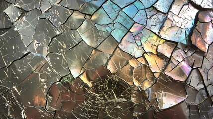 Wall Mural - a close-up of cracked glass, showcasing iridescent colors.