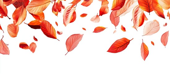 Aufkleber - Vibrant autumn leaves in shades of red, orange, and yellow cascading against a clean white background, creating a lively seasonal atmosphere.
