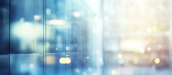 Leinwandbilder - Modern abstract business background featuring a soft focus of glass windows in blue and warm sunlight illuminating the scene from the right.