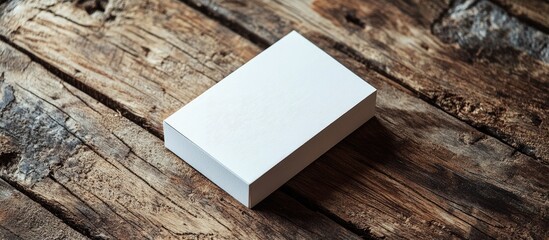 Aufkleber - Minimalist business card resting on a rustic wooden surface with textured brown tones and a natural grain pattern.