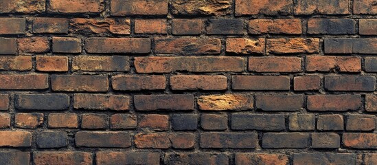 Poster - Classic brick wall texture in various shades of brown and orange, featuring uneven surfaces and weathered details ideal for backgrounds.