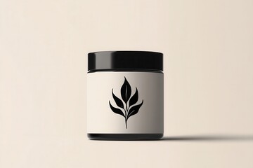 Poster - Elegant minimalist spice jar with black and white design showcasing sophisticated herbal branding in a modern setting