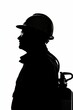 © Vlad - Fire Extinguisher Silhouette. Construction Worker in Backlit Silhouette with Safety Gear