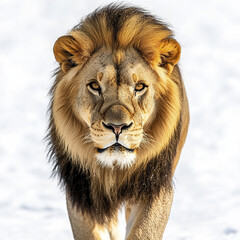 Wall Mural - wild male lion stepping forward with focused eyes