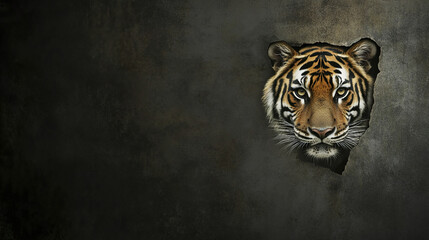 Wall Mural - tiger peeking through wall with intense gaze