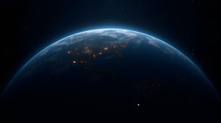 Wall Mural - Stunning Night View Planet Earth from Space City Lights Blue Atmosphere