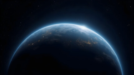Wall Mural - Blue Exoplanet City Lights Atmospheric Glow Space Dramatic Sci-fi Cosmic Scene Earth View