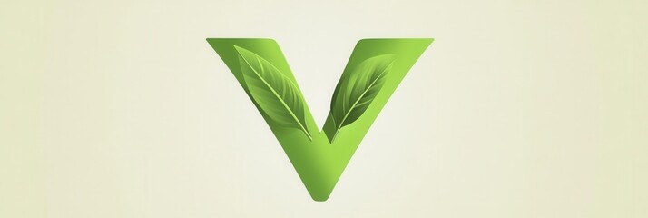 Aufkleber - Creative design of a vegetarian food logo featuring a green V shape with integrated leaves for healthy lifestyle branding