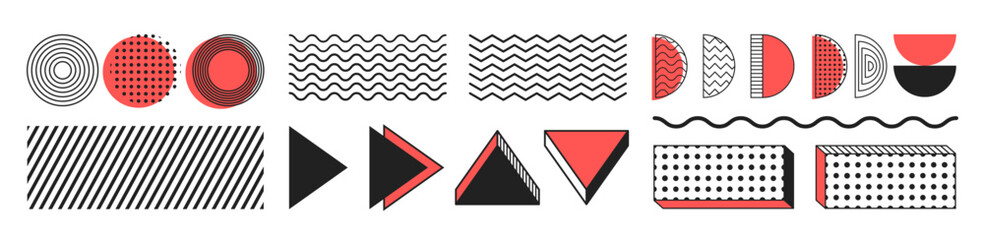 Wall Mural - memphis abstract shapes and forms, geometric flat and 3d figures, sticker set, retro decorative vect