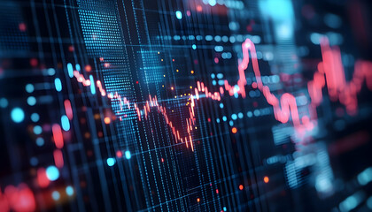 Wall Mural - a 3d rendering of a stock market graph with glowing data points -