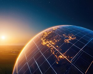 Wall Mural - a globe encased in solar panels emitting light.