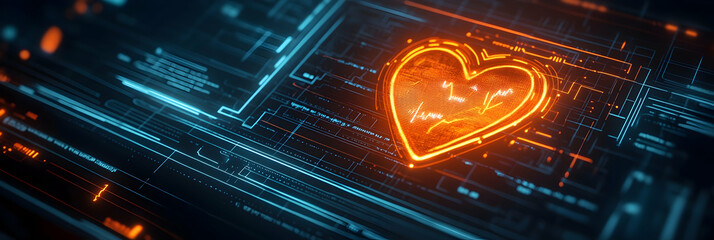 Wall Mural - a close-up of a futuristic heart monitor with glowing vital signs -