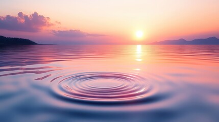 Aufkleber - Beautiful sunset over a tranquil lake reflecting vibrant colors with gentle ripples and silhouette trees in the distance