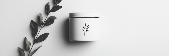 Poster - Elegant minimalist spice jar designed with black and white colors featuring a simple herbal logo for modern culinary branding