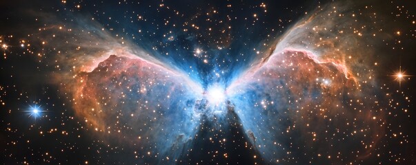 Wall Mural - blue and pink nebula clouds surrounding bright stars
