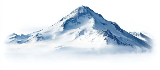 Wall Mural - Snow-capped mountain peak with sharp contours against a soft white background, creating a serene and isolated winter landscape.