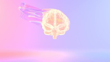 Aufkleber - A glowing, holographic 3D brain floating against a soft gradient background, combining digital and surreal elements for a futuristic, minimalistic design.