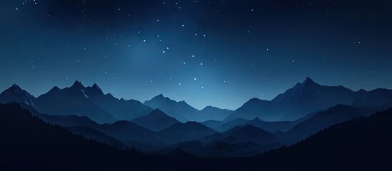 Wall Mural - Majestic dark blue mountain silhouette under a starry night sky with the Milky Way stretching across the horizon, evoking tranquility and wonder.
