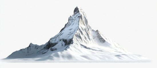Wall Mural - Snow-covered mountain peak in the center against a stark white background, featuring sharp ridges and soft snowdrifts, ideal for nature-focused projects.