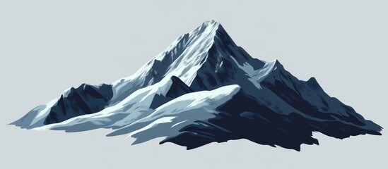 Wall Mural - Snow-capped mountain peak with sharp rocky edges and dark base, set against a light gray background, showcasing a rugged and majestic landscape.