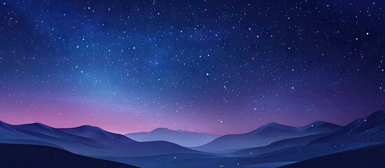 Wall Mural - Night sky with colorful gradient hues of blue and purple creating a tranquil scene of the Milky Way and twinkling stars over dark silhouette mountains.