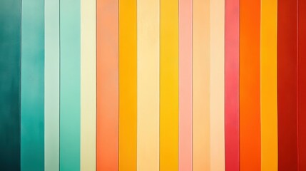 Poster - Brightly colored diagonal stripes decorate an urban wall in a vibrant outdoor setting during the daytime, creating a cheerful and dynamic visual experience
