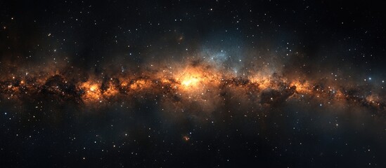 Wall Mural - Vibrant Milky Way galaxy spanning the night sky with luminous orange and blue hues centered horizontally against a dark cosmic backdrop.