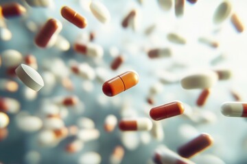 Aufkleber - Floating pills in a zero gravity environment create an abstract medical illusion with cinematic lighting and soft shadows
