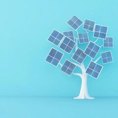 Wall Mural - a tree formed entirely out of interconnected solar panels.