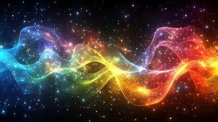 Wall Mural - An energetic, abstract display of colorful waves and swirls set in the vastness of space