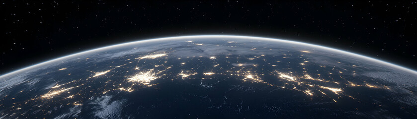 Wall Mural - stunning view of earth at night with city lights and atmosphere