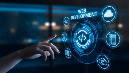 Web Development and Cloud Computing Interface, software development, coding, programming, digital transformation, UI design, UX design, artificial intelligence, machine learning.