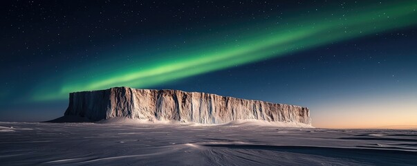 aurora borealis northern lights idea. majestic ice cliff illuminated by vibrant northern lights in s