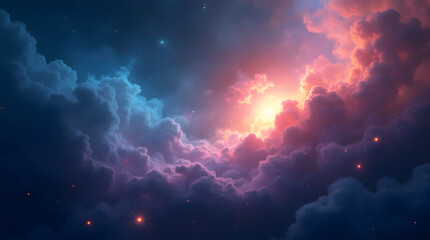 Wall Mural - Vibrant Dreamy Cosmic Clouds Nebula Sky Glowing Stars Ethereal Space Art Blue Orange Pink Purple Celestial Galaxy Fantasy Universe Wallpaper