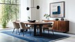 © lestari - Modern Dining Room with Large Table and Built-in Cabinet