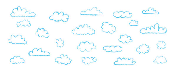 Wall Mural - set of abstract pencil clouds. hand drawn cartoon cloudy sky. vector illustration of collection of w