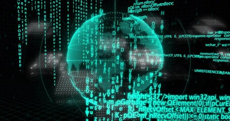 Animation of digital globe with binary code and data streams in school setting