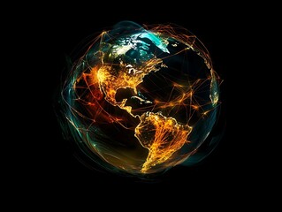 Wall Mural - digital abstraction earth with glowing connections depicting international unity