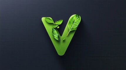 Poster - Vegetarian food logo featuring green V integrated with leaves, representing a healthy lifestyle and eco friendly branding