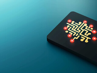 Wall Mural - Abstract circuit board design with glowing elements on teal background
