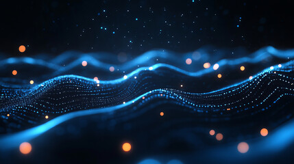 Wall Mural - Dynamic blue waves with glowing particles create mesmerizing visual effect