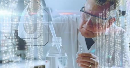 Canvas Print - conducting experiment, scientist with data processing animation overlay in lab