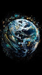 Wall Mural - earth with abstract digital elements representing global interaction and movement